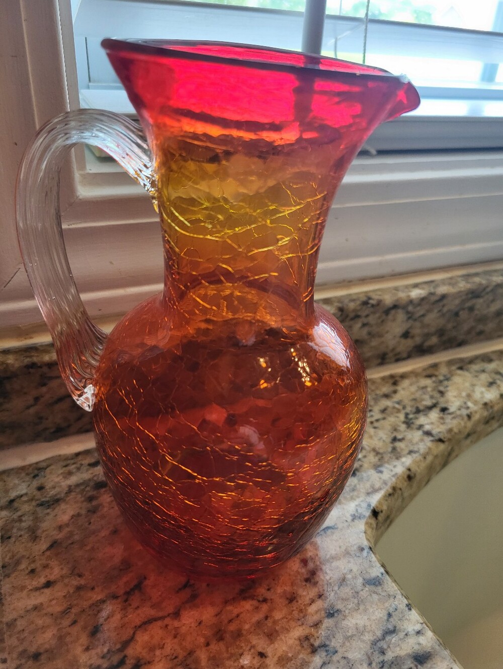 VTG. Blenko 7 Inch  Handblown Amberina  Crackle Glass Pitcher -Vase  Glass Art - Picture 14 of 16